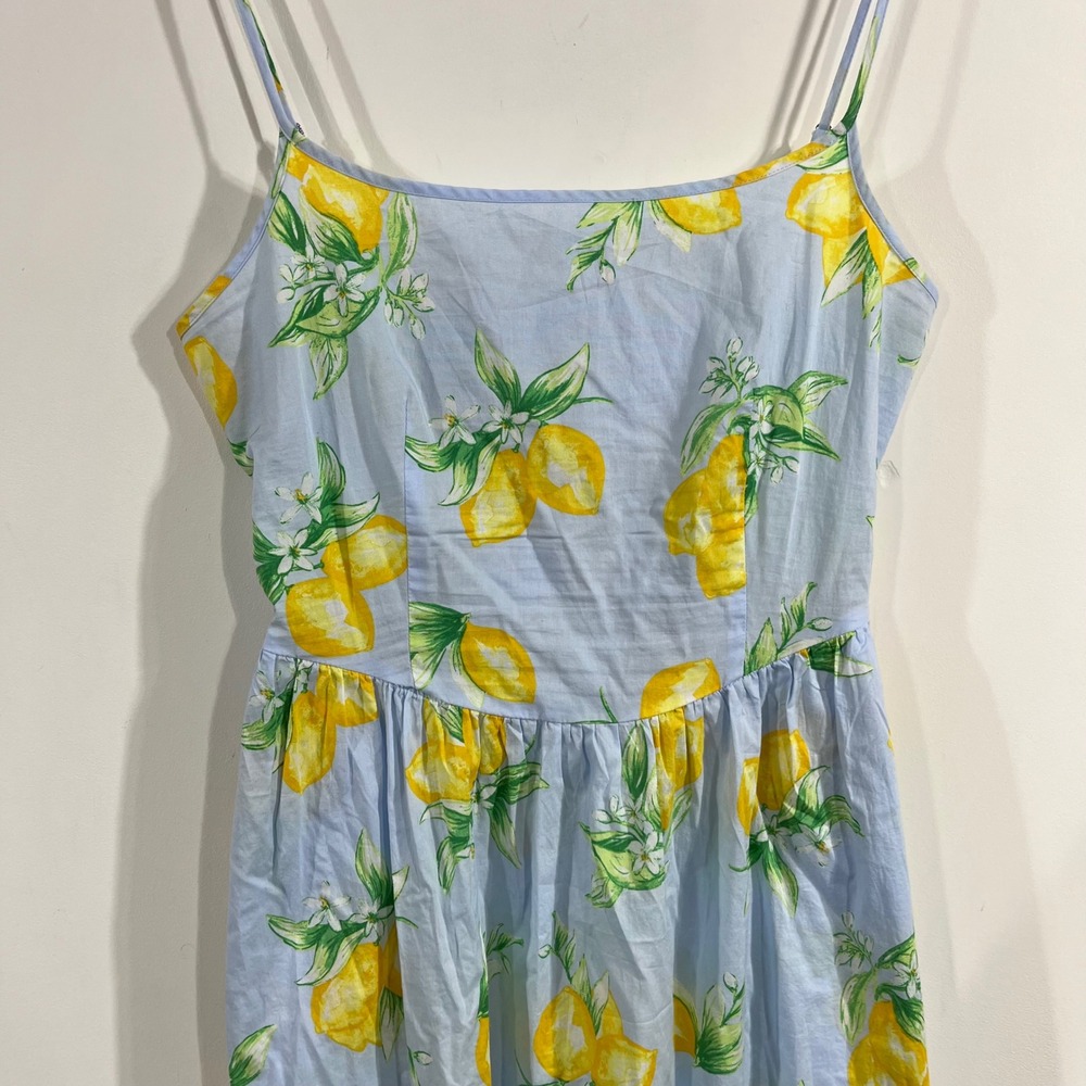 Gap Euro Summer Lemon Print Basque Waist Cotton Midi Dress Smocked Boho Medium - Picture 3 of 11